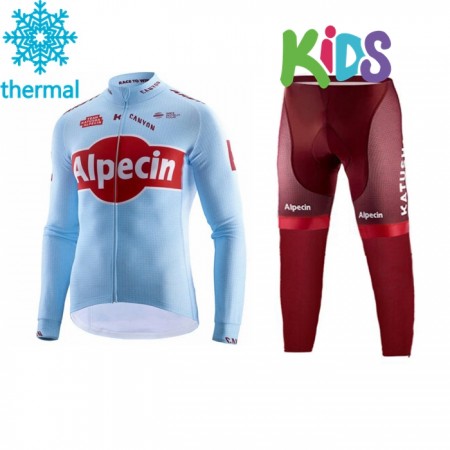 Cykeltrøje Langærmet + Cykelbukser 2019 Team Katusha Alpecin Børn Viter Thermal Fleece N001
